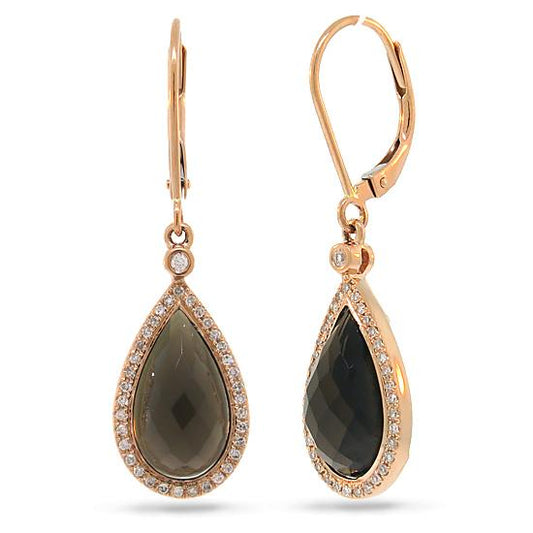 Diamond & 5.55ct Smokey Quartz 14k Rose Gold Earring - 0.22ct