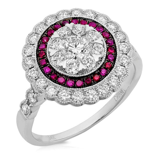 Diamond & 0.22ct Ruby 14k White Gold Ring - 1.16ct