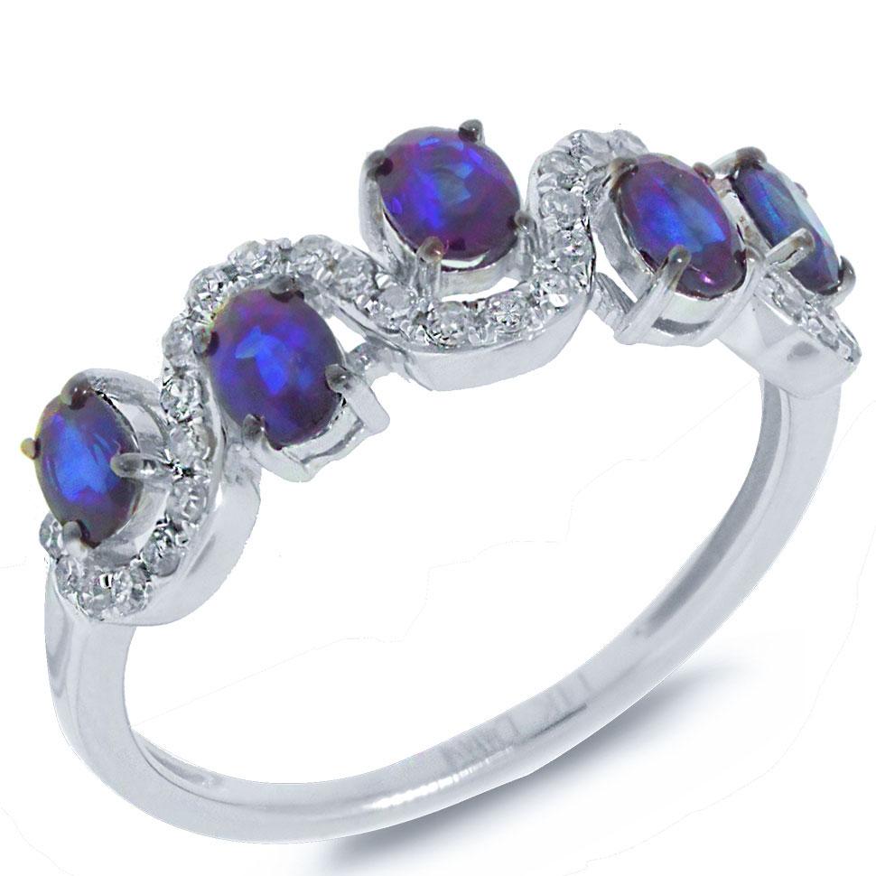 Diamond & 1.21ct Blue Sapphire 14k White Gold Ring - 0.20ct