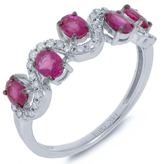 Diamond & 1.13ct Pink Sapphire 14k White Gold Ring - 0.20ct