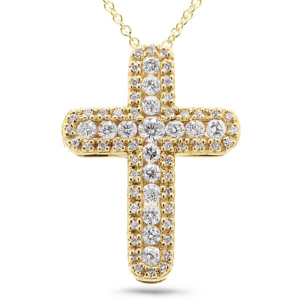 18k Yellow Gold Diamond Cross Pendant - 0.60ct