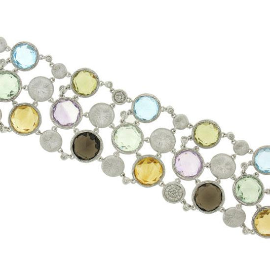 Diamond & 68.10ct Multi-color Stone 14k White Gold Bracelet - 0.51ct