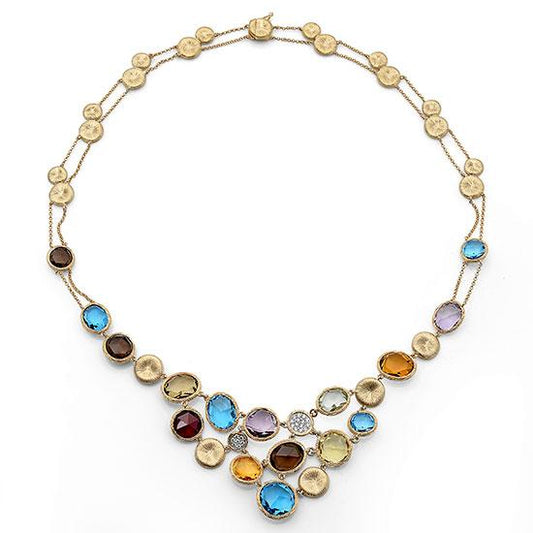 Diamond & 38.18ct Multi-color Stone 14k Yellow Gold Necklace - 0.17ct