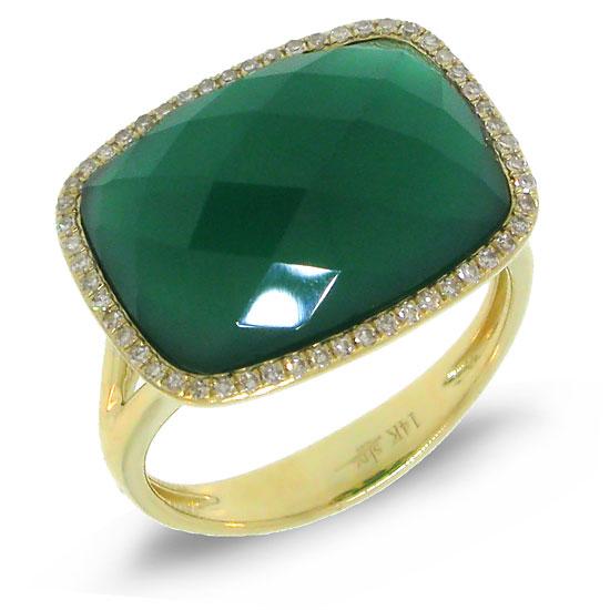 Diamond & 8.27ct Green Agate 14k Yellow Gold Ring - 0.17ct