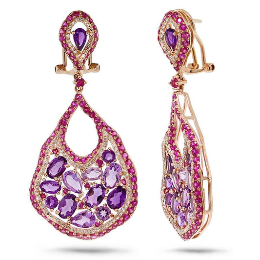Diamond & 6.84ct Amethyst & Pink Sapphire 14k Rose Gold Earring - 0.80ct