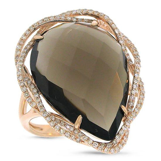 Diamond & 13.94ct Smokey Topaz 14k Rose Gold Ring - 0.38ct