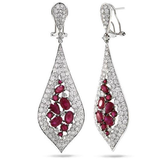 Diamond & 5.44ct Ruby 14k White Gold Earring - 5.97ct