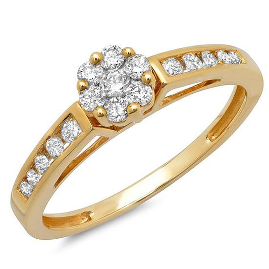 14k Yellow Gold Diamond Cluster Ring - 0.34ct