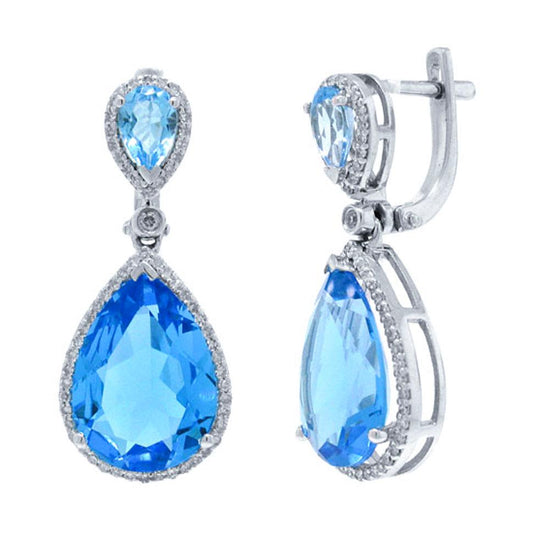 Diamond & 11.07ct Blue Topaz 14k White Gold Earring - 0.40ct