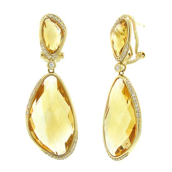 Diamond & 30.89ct Citrine 14k Yellow Gold Earring - 0.30ct