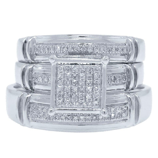 14k White Gold Diamond Trio Set Pave - 0.22ct