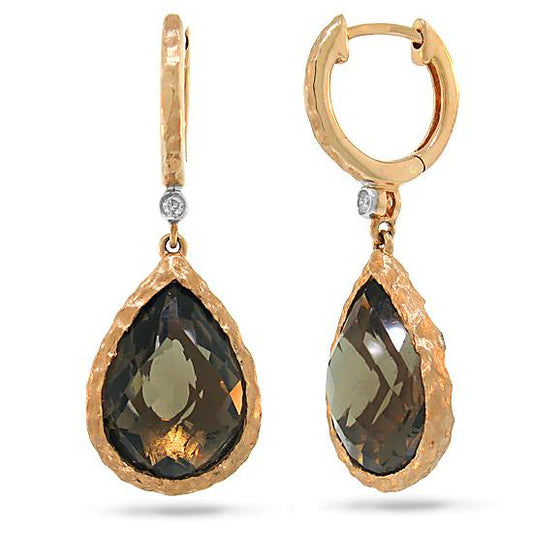 Diamond & 8.76ct Smokey Topaz 14k Rose Gold Earring - 0.02ct