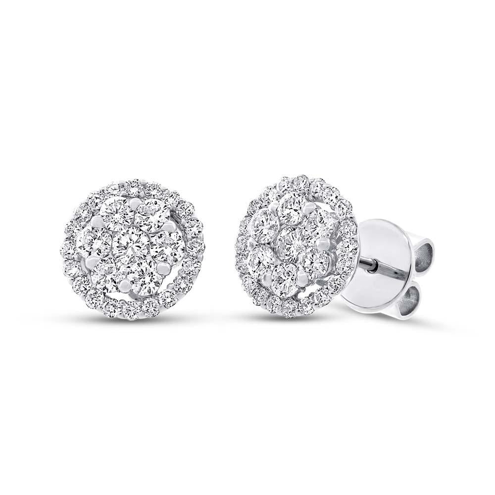 18k White Gold Diamond Cluster Stud Earring - 1.17ct