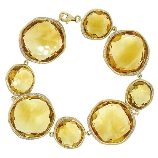 Diamond & 125.17ct Citrine 14k Yellow Gold Bracelet - 0.53ct