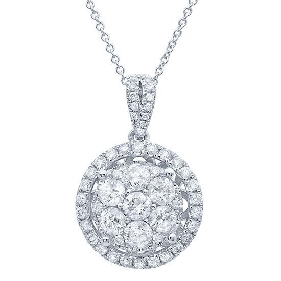 14k White Gold Diamond Cluster Pendant - 1.17ct