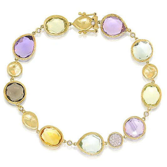 Diamond & 28.38ct Multicolor Stone 14k Yellow Gold Bracelet - 0.17ct