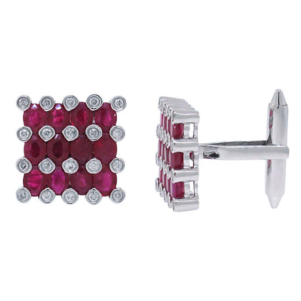 Diamond & 4.81ct Ruby 14k White Gold Cuff Links - 0.36ct