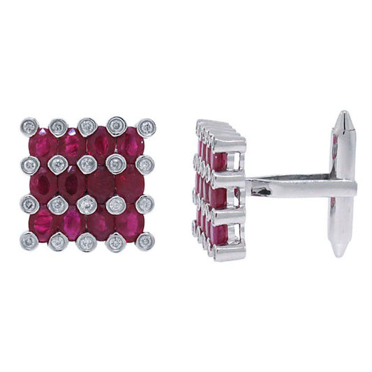 Diamond & 4.81ct Ruby 14k White Gold Cuff Links - 0.36ct
