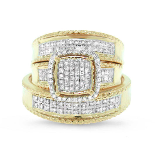 14k Yellow Gold Diamond Trio Set Pave - 0.38ct