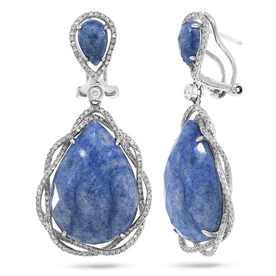 Diamond & 27.25ct Blue Aventurine 14k White Gold Earring - 0.93ct