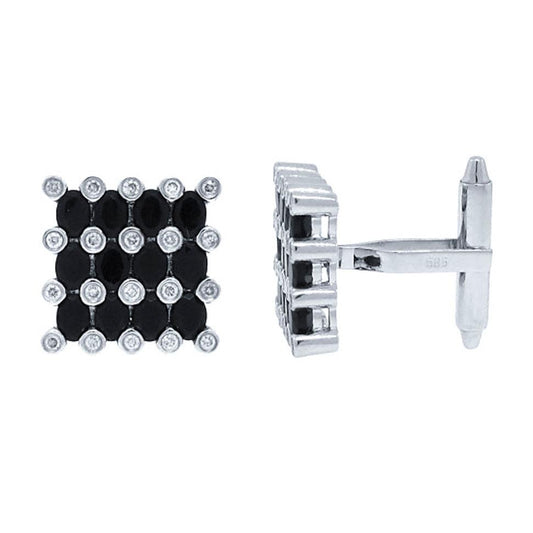 Diamond & 3.30ct Black Agate 14k White Gold Cuff Link - 0.36ct