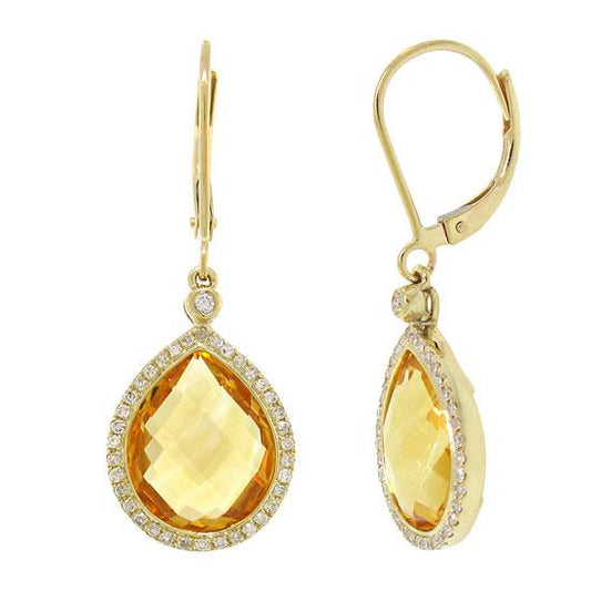 Diamond & 8.75ct Citrine 14k Yellow Gold Earring - 0.25ct