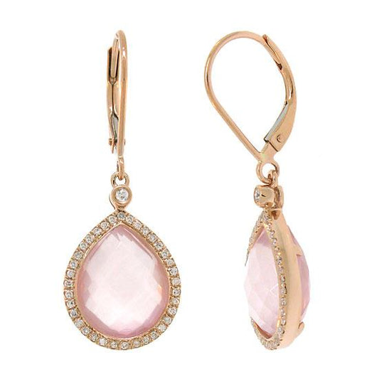 Diamond & 9.34ct Rose Quartz 14k Rose Gold Earring - 0.25ct