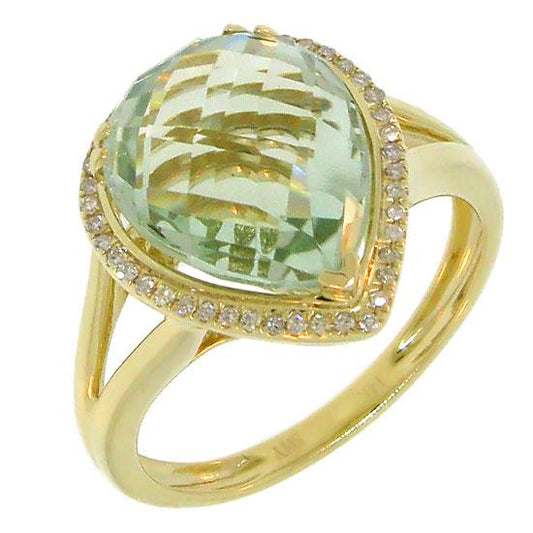 Diamond & 4.75ct Green Amethyst 14k Yellow Gold Ring - 0.11ct