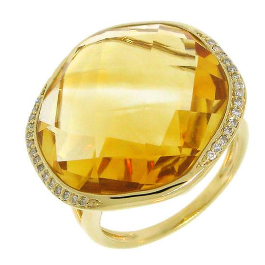 Diamond & 19.56ct Citrine 14k Yellow Gold Ring - 0.11ct