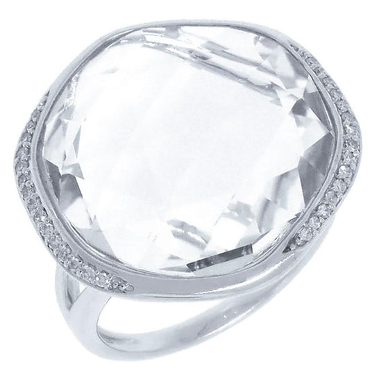 Diamond & 20.50ct White Topaz 14k White Gold Ring - 0.11ct