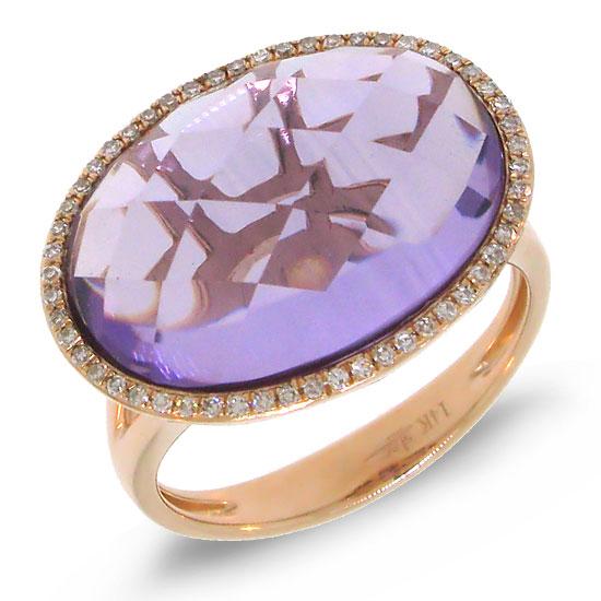 Diamond & 10.26ct Amethyst 14k Rose Gold Ring - 0.17ct
