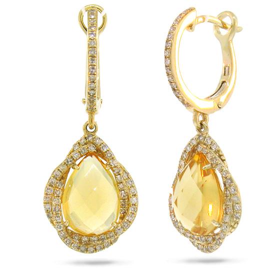 Diamond & 3.58ct Citrine 14k Yellow Gold Earring - 0.48ct
