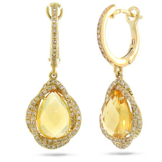 Diamond & 3.58ct Citrine 14k Yellow Gold Earring - 0.48ct