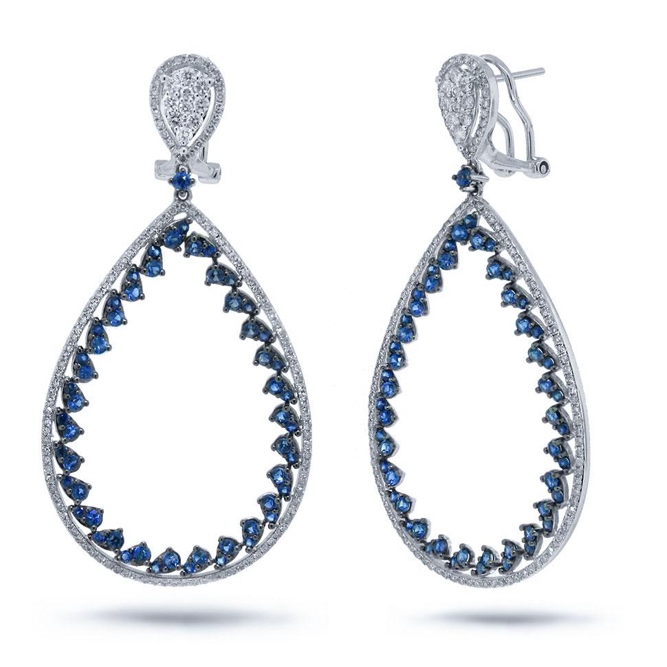 Diamond & 3.03ct Blue Sapphire 14k White Gold Earring - 1.46ct