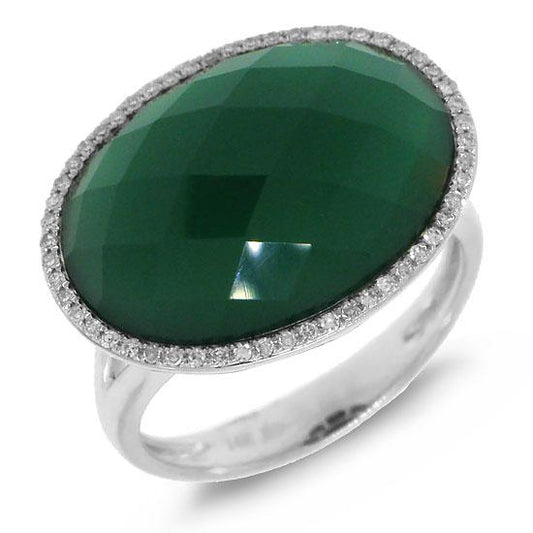 Diamond & 10.19ct Green Agate 14k White Gold Ring - 0.17ct