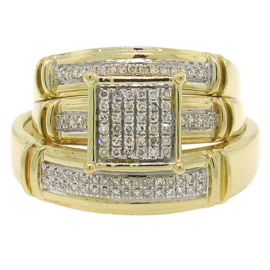 14k Yellow Gold Diamond Trio Set Pave - 0.22ct