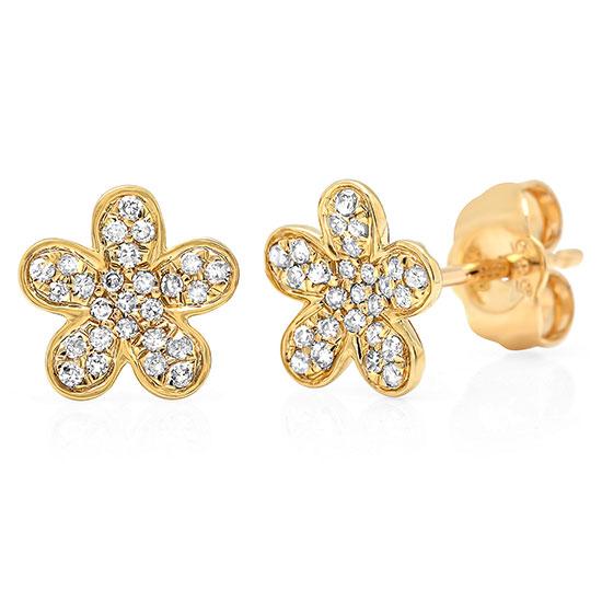 14k Yellow Gold Diamond Flower Earring - 0.16ct