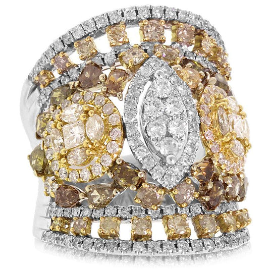 18k White Gold White & Fancy Color Diamond Ring - 4.37ct