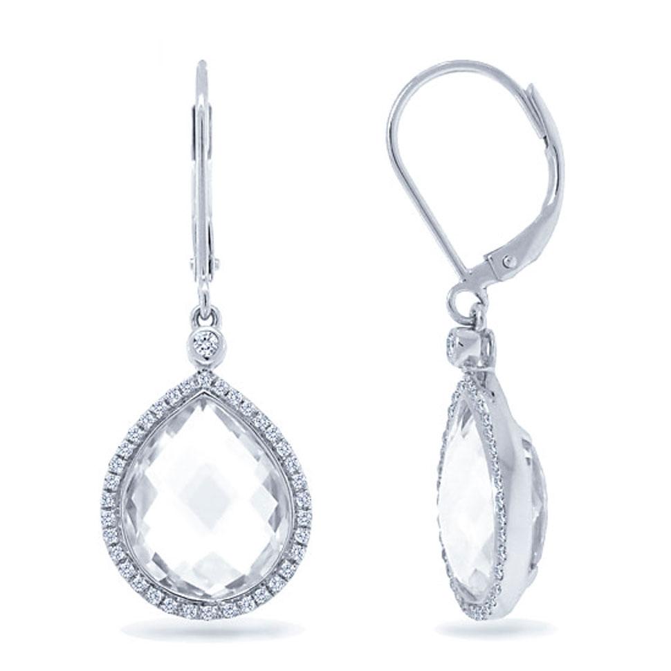 Diamond & 11.90ct White Topaz 14k White Gold Earring - 0.25ct