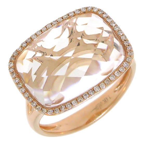 Diamond & 8.02ct White Topaz 14k Rose Gold Ring - 0.17ct