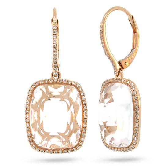 Diamond & 12.47ct White Topaz 14k Rose Gold Earring - 0.37ct