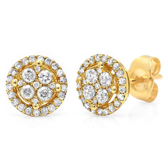 14k Yellow Gold Diamond Cluster Stud Earring - 0.45ct