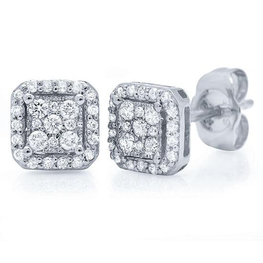 14k White Gold Diamond Square Stud Earring - 0.22ct