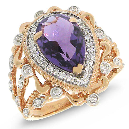 Diamond & 3.04ct Amethyst 14k Two-tone Rose Gold Ring - 0.35ct