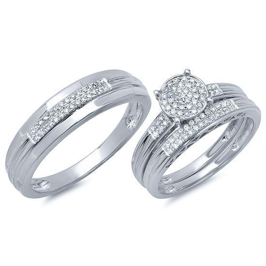 14k White Gold Diamond Trio Set Pave - 0.35ct