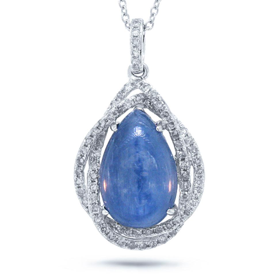 Diamond & 4.02ct Kyanite 14k White Gold Pendant - 0.25ct
