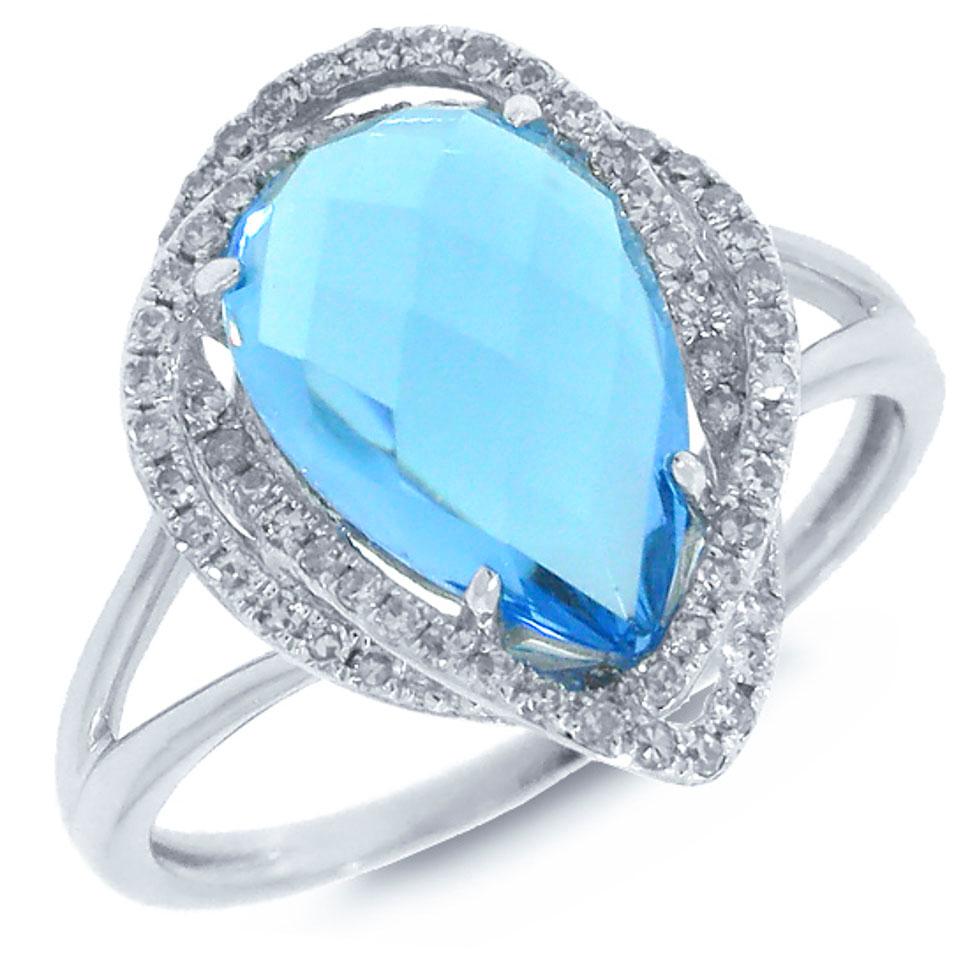 Diamond & 3.64ct Blue Topaz 14k White Gold Ring - 0.26ct