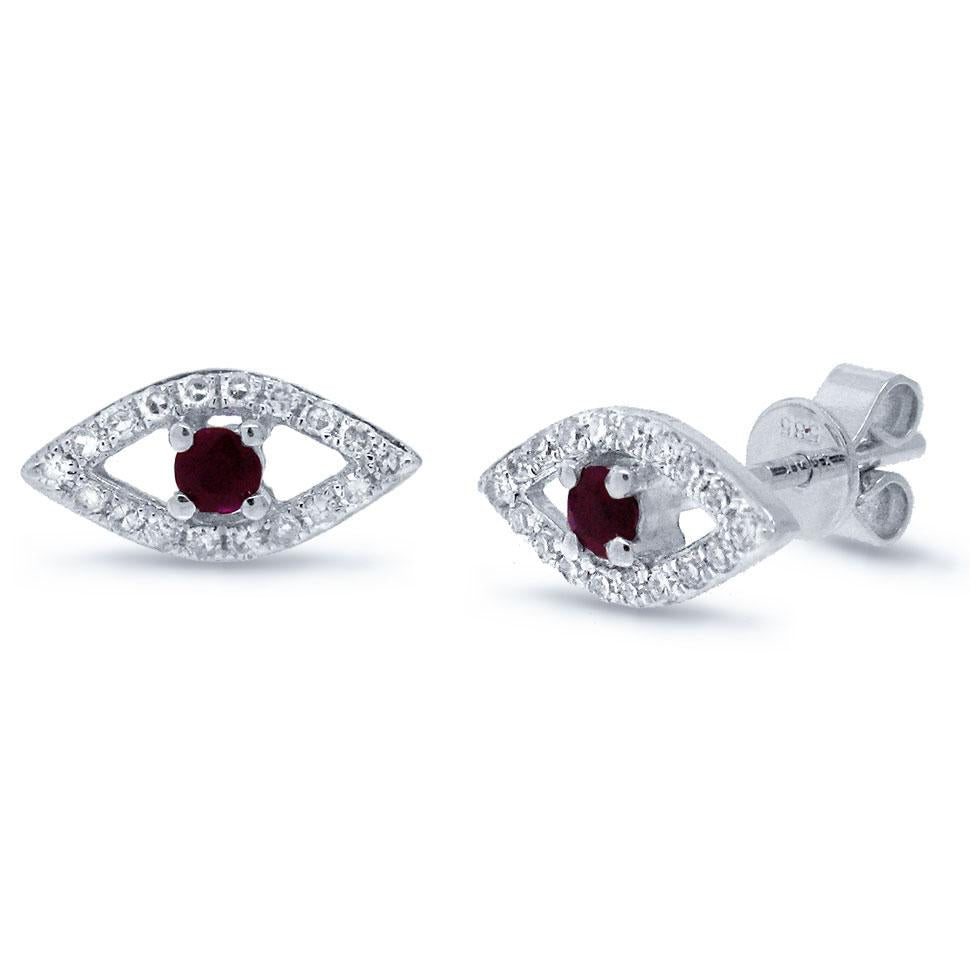 Diamond & 0.15ct Ruby 14k White Gold Eye Earring