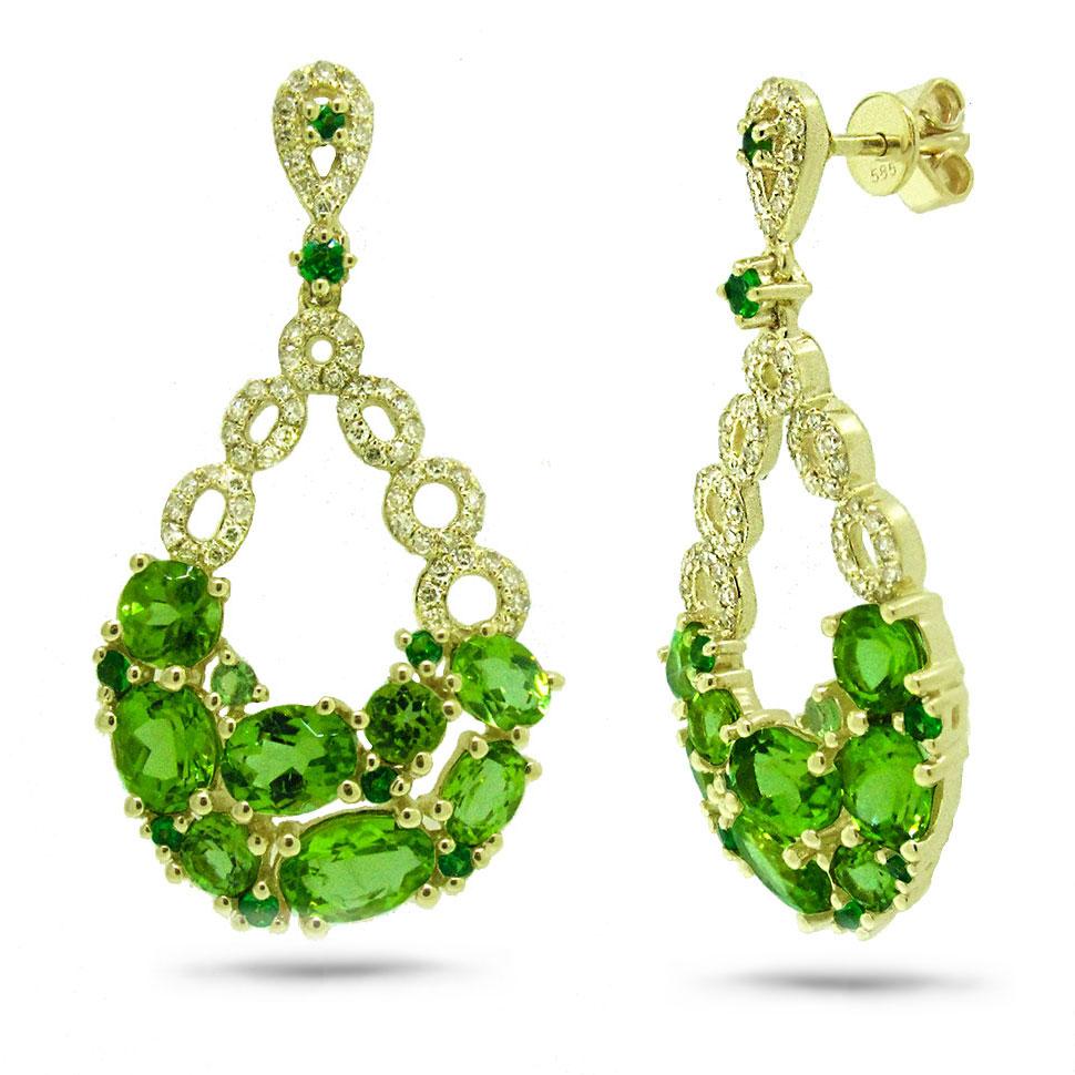 Diamond & 4.76ct Peridot & Green Garnet 14k Yellow Gold Earring - 0.39ct
