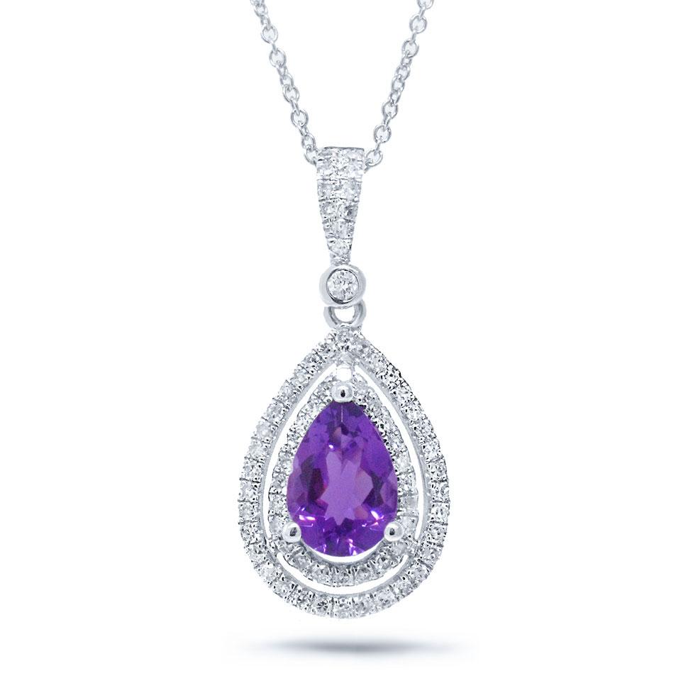 Diamond & 1.16ct Amethyst 14k White Gold Pendant - 0.38ct